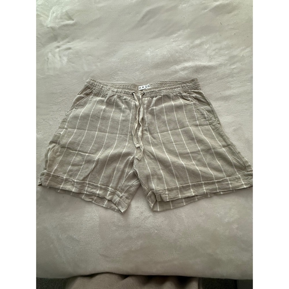 Dash Linen Blend Shorts Womens Medium Tan White Striped EUC Cuffed Drawstring